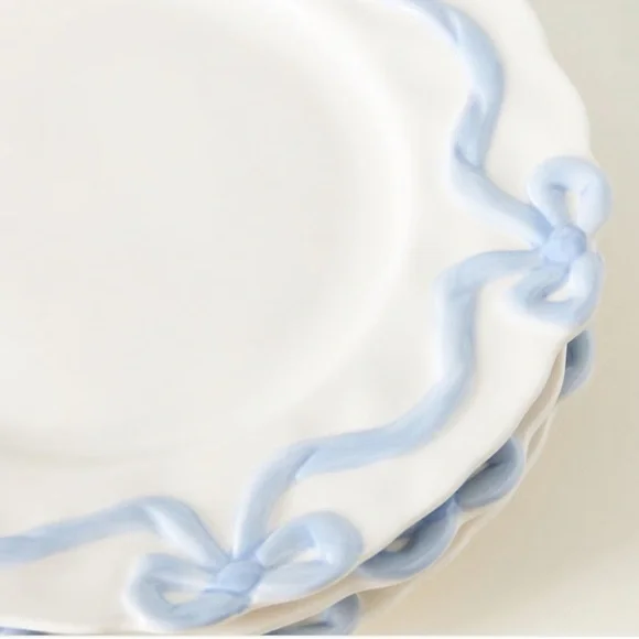 Anthropologie Benedita Bow Stoneware Side Plates | Set of 4 | Glossy Blue | NIB - Picture 3 of 4